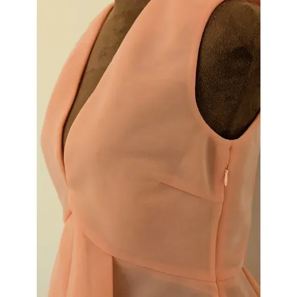 Pinko Italy Peach Coral Pleated Fit & Flare Mini Dress | FITS LIKE US 2-4 - Picture 4 of 13